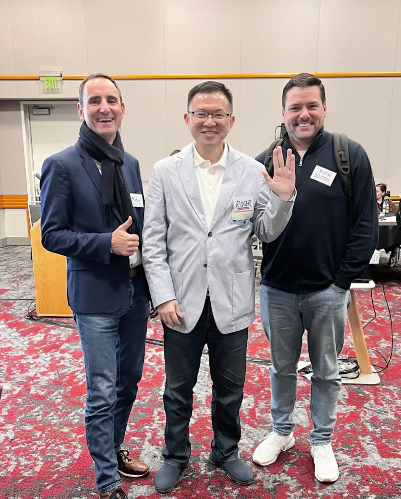 A Journey of Reflection and Growth: The Path to Becoming a Certified Scrum Trainer (CST) 5 Left Scrum Alliance Board of Director Chair Meissner, right CEO Boutros, and center Taiwan's first CST Roger Chou in a group photo.