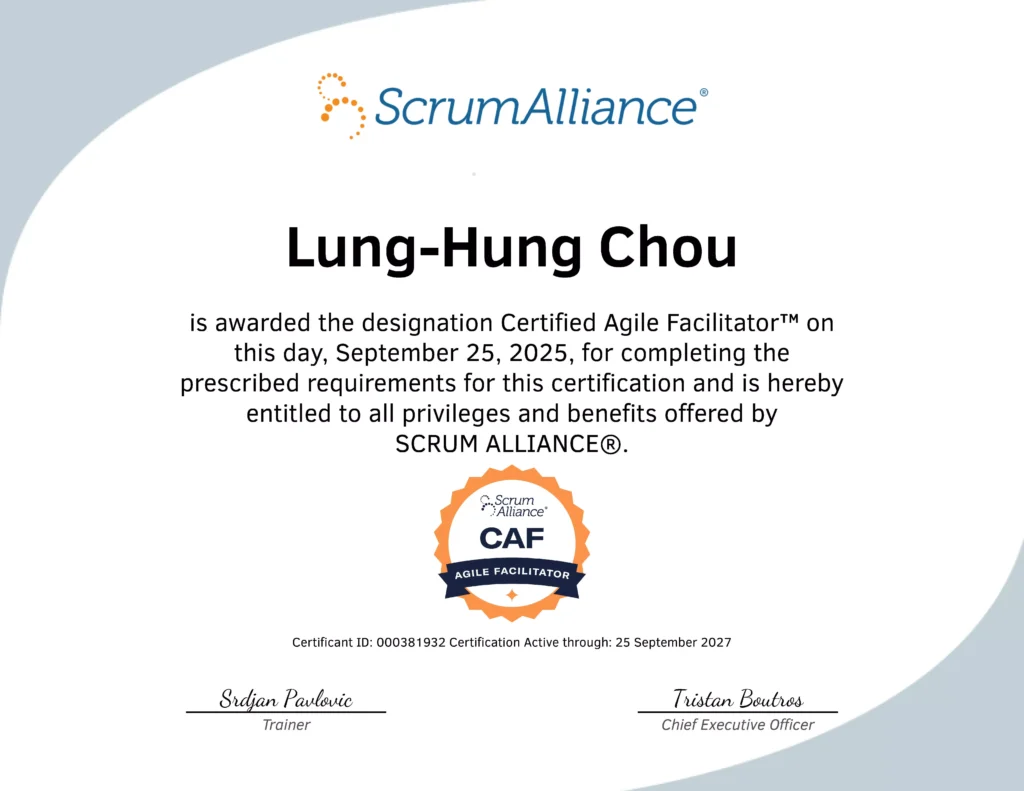 Scrum Allicance_CAF證書