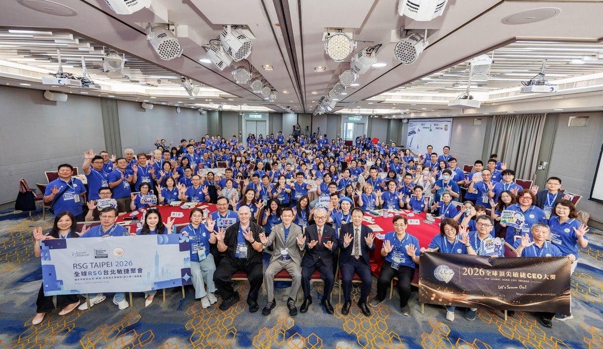 This Isn't Just Another Regional Scrum Gathering: When Scrum Walks Into the CEO's Decision Room 1 Full group photo, RSG TAIPEI 2026 — 221 attendees together in one room