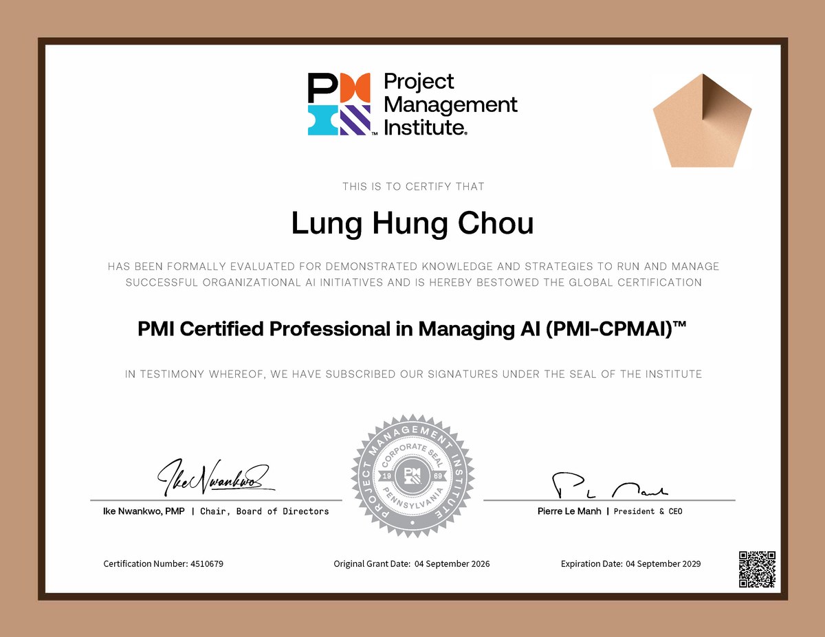 PMI's official e-certificate, certification number 4510679, issued September 4, 2026
